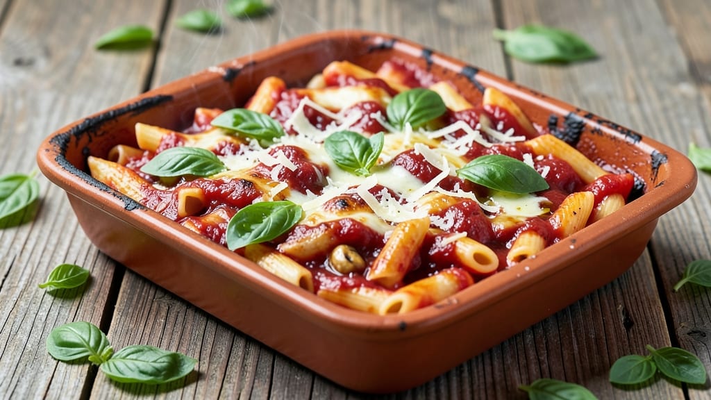 Baked Red Sauce Pasta Recipe: Tomato-Basil Roast That Thickens as It Bakes