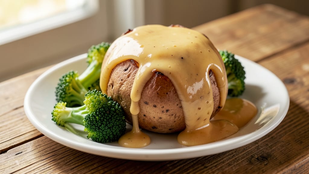 Baked Potato with Broccoli and Cheese Sauce Recipe: Loaded Bake with Crispy Cheese Crowns