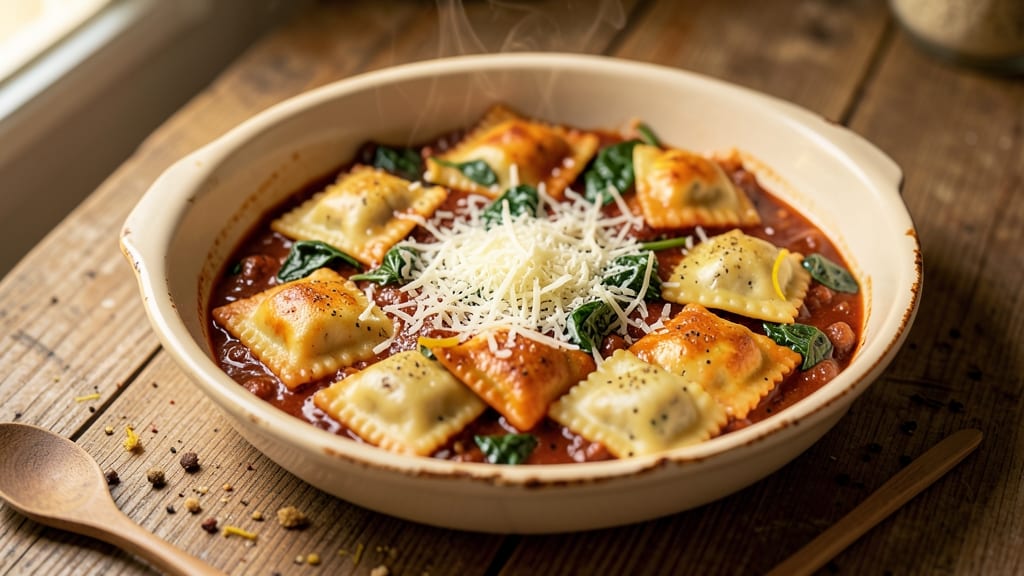 Baked Ravioli With Meat Sauce Recipe: Cheesy Layers and Rich Tomato Depth